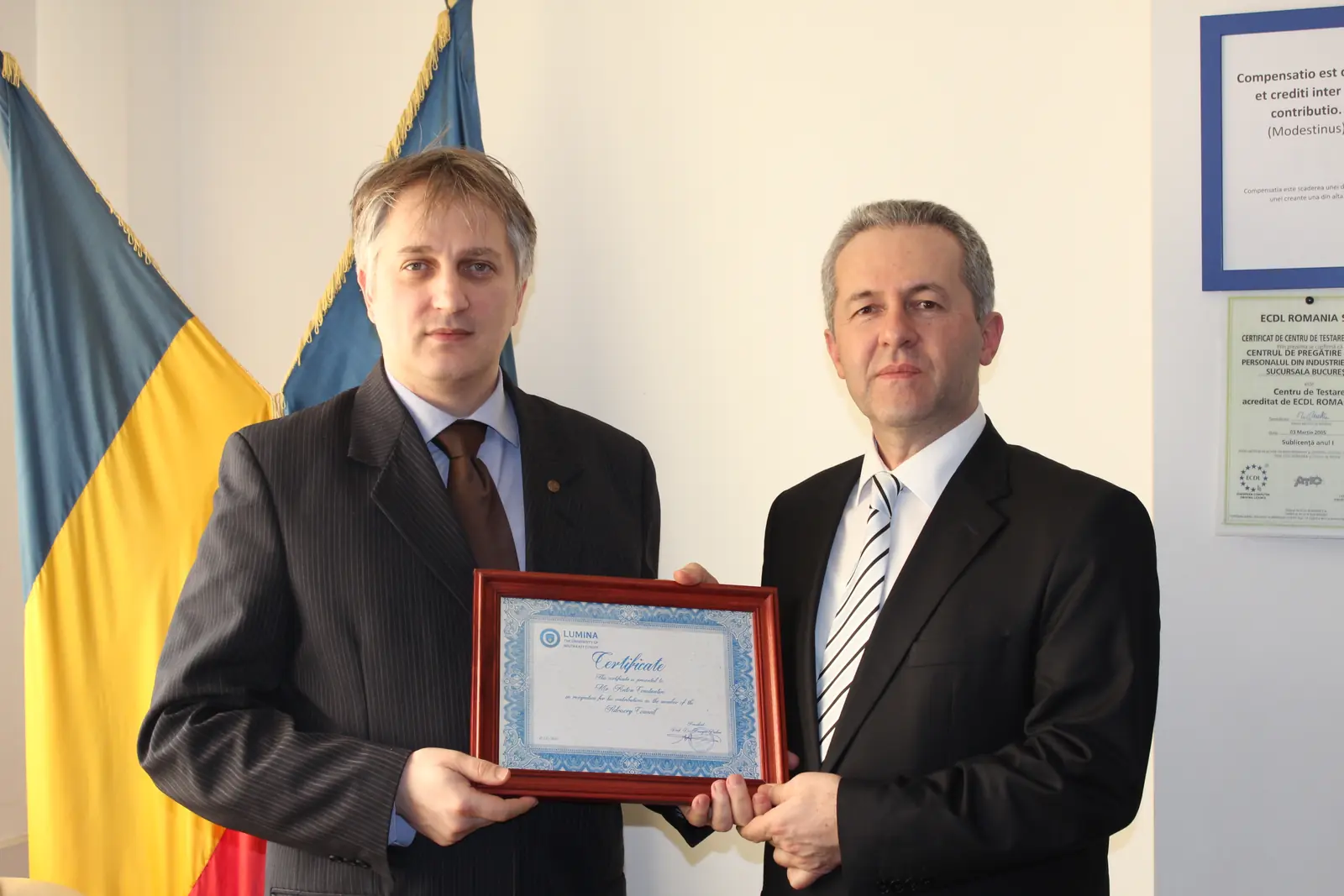 Fotografie de arhivă privind relația instituțională a Asociației Române de Franciză cu Universitatea Europei de Sud-Est Lumina
