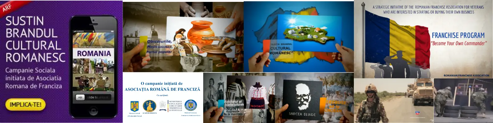 Campaniile sociale lansate de Asociația Română de Franciză în 2017: „Susțin Brandul Cultural Românesc” și programul pentru veterani „Become Your Own Commander”.
